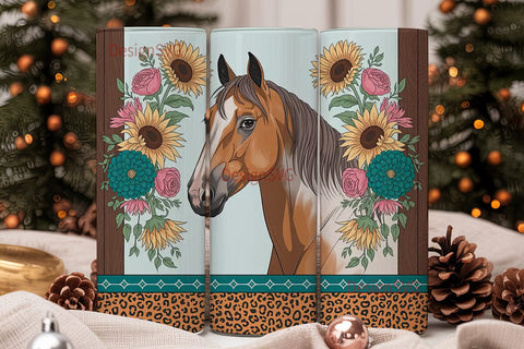 Rustic Floral Horse 20oz Tumbler Wrap Sublimation DesignSVG 