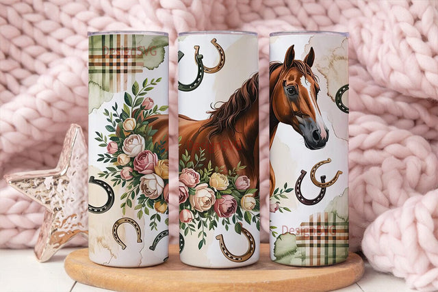 Rustic Floral Horse 20oz Tumbler Wrap Sublimation DesignSVG 