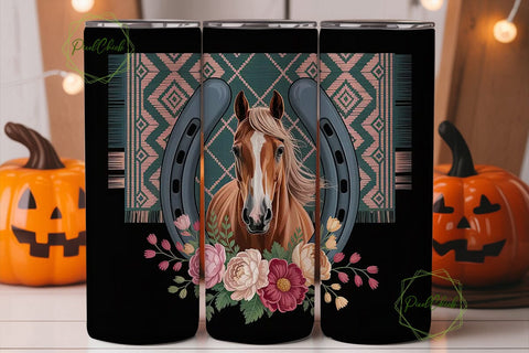 Rustic Floral Horse 20oz Tumbler Wrap Sublimation PixelChick 