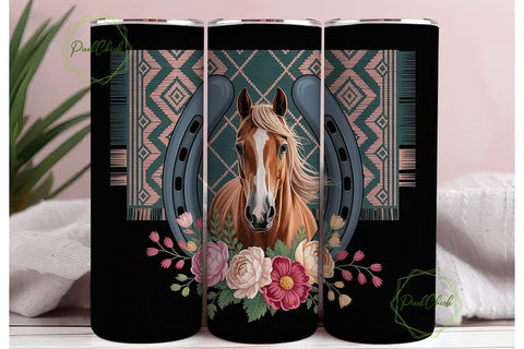 Rustic Floral Horse 20oz Tumbler Wrap Sublimation PixelChick 