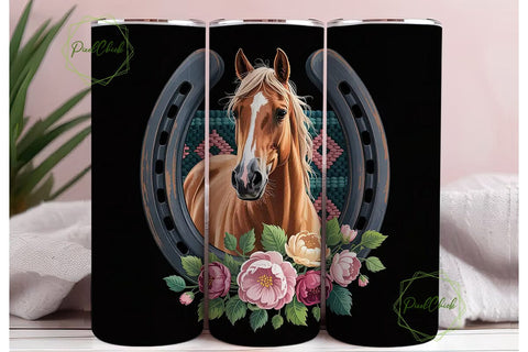 Rustic Floral Horse 20oz Tumbler Wrap Sublimation PixelChick 