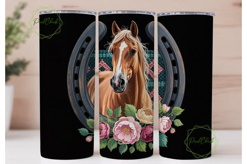 Rustic Floral Horse 20oz Tumbler Wrap Sublimation PixelChick 
