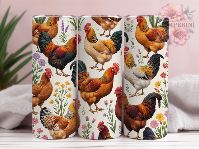 Rustic Floral Rooster Chicken Tumbler, Floral Farm Tumbler, Rustic Rooster Wrap, Whimsical Chicken Wrap, Country Farm Animal Wrap, Sublimation Design, Trendy Gift Idea Sublimation Li Zamperini 