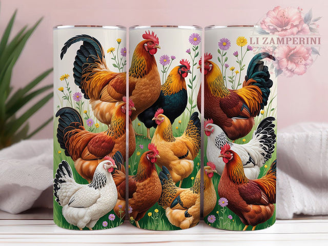 Rustic Floral Rooster Chicken Tumbler, Floral Farm Tumbler, Rustic Rooster Wrap, Whimsical Chicken Wrap, Country Farm Animal Wrap, Sublimation Design, Trendy Gift Idea Sublimation Li Zamperini 