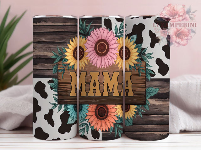 Rustic Floral Sunflower Cow Mama Tumbler, Sunflower Boho, Cow Mama Tumbler, Western Cow Design, Boho Mama Cup, Floral Western Drinkware, Rustic Tumbler Wrap Sublimation Li Zamperini 