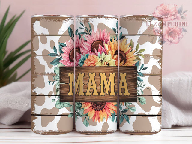 Rustic Floral Sunflower Cow Mama Tumbler, Sunflower Boho, Cow Mama Tumbler, Western Cow Design, Boho Mama Cup, Floral Western Drinkware, Rustic Tumbler Wrap Sublimation Li Zamperini 
