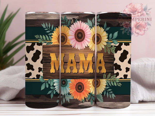 Rustic Floral Sunflower Cow Mama Tumbler, Sunflower Boho, Cow Mama Tumbler, Western Cow Design, Boho Mama Cup, Floral Western Drinkware, Rustic Tumbler Wrap Sublimation Li Zamperini 