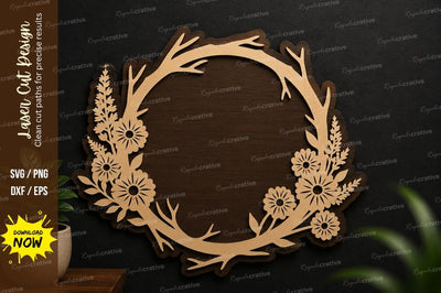 Rustic Floral Wreath Laser Cut SVG Design SVG Regulrcrative 