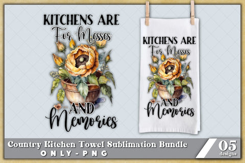 Rustic Flowers in Buckets Kitchen Towel Sublimation Bundle - Kitchen Towel Sublimation Designs - Rustic Country Floral Kitchen Designs Sublimation Jagonath Roy 
