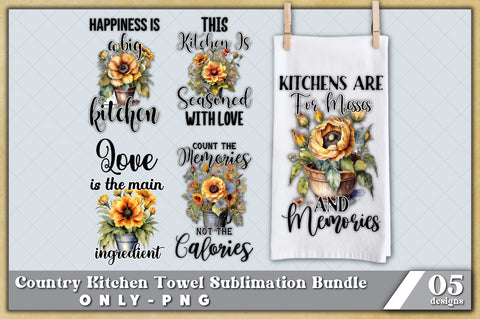 Rustic Flowers in Buckets Kitchen Towel Sublimation Bundle - Kitchen Towel Sublimation Designs - Rustic Country Floral Kitchen Designs Sublimation Jagonath Roy 