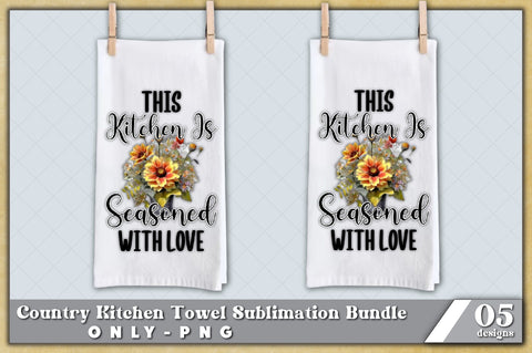 Rustic Flowers in Buckets Kitchen Towel Sublimation Bundle - Kitchen Towel Sublimation Designs - Rustic Country Floral Kitchen Designs Sublimation Jagonath Roy 