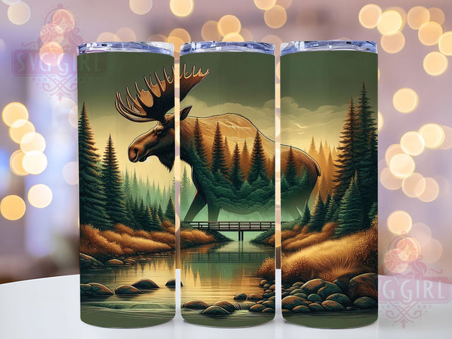 Rustic Forest Moose Hunting Tumbler, Forest Wildlife Pattern, Rustic Hunting Design, 20Oz Sublimation Wrap, Outdoor Moose Art, Woodland Hunting Texture, Tumbler Sublimation Sublimation SvggirlplusArt 