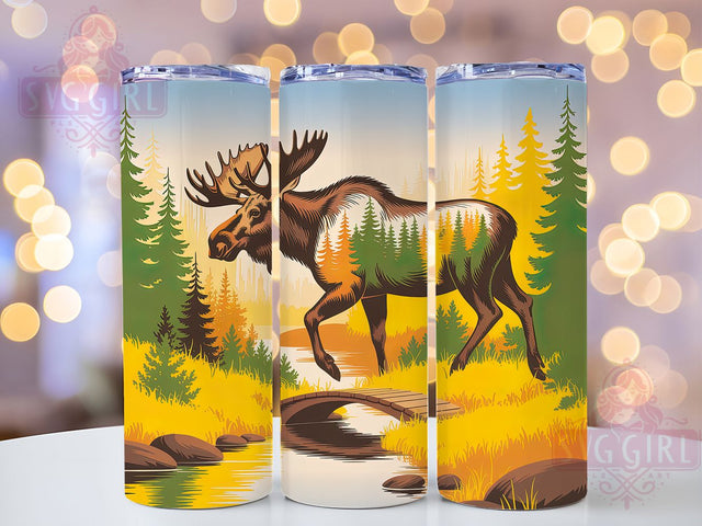 Rustic Forest Moose Hunting Tumbler, Forest Wildlife Pattern, Rustic Hunting Design, 20Oz Sublimation Wrap, Outdoor Moose Art, Woodland Hunting Texture, Tumbler Sublimation Sublimation SvggirlplusArt 