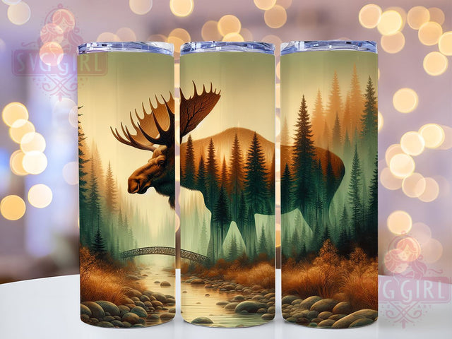 Rustic Forest Moose Hunting Tumbler, Forest Wildlife Pattern, Rustic Hunting Design, 20Oz Sublimation Wrap, Outdoor Moose Art, Woodland Hunting Texture, Tumbler Sublimation Sublimation SvggirlplusArt 