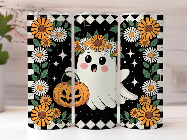Rustic Ghost Pumpkin Halloween Tumbler, Pumpkin Cup Wrap, 20Oz Sublimation, Halloween Farmhouse Drinkware, Vintage Fall Tumbler, Spooky Rustic Cup Design, Autumn Ghost Print Sublimation Lara' s Designs 