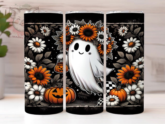Rustic Ghost Pumpkin Halloween Tumbler, Pumpkin Cup Wrap, 20Oz Sublimation, Halloween Farmhouse Drinkware, Vintage Fall Tumbler, Spooky Rustic Cup Design, Autumn Ghost Print Sublimation Lara' s Designs 