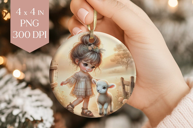 Rustic Girl and Lamb Ornament PNG Sublimation Sublimation BijouBay 
