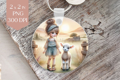 Rustic Girl with Lamb at Sunset PNG Sublimation BijouBay 