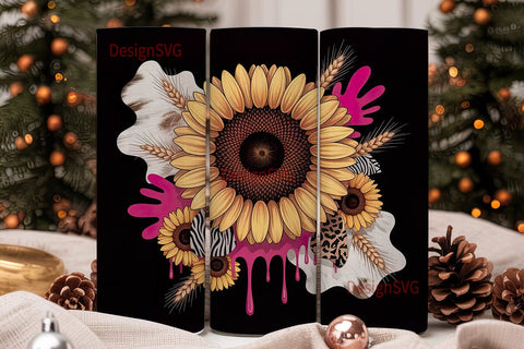 Rustic Glam Sunflower 20oz Tumbler Wrap Sublimation DesignSVG 