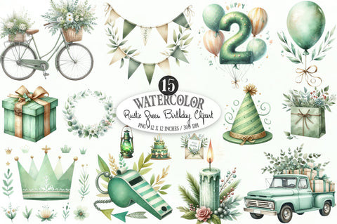 Rustic Green Birthday Watercolor Clipart Sublimation SVGista 