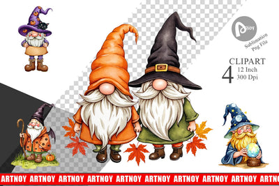 Rustic Halloween Gnomes Clipart Sublimation artnoy 