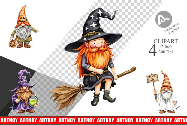 Rustic Halloween Gnomes Clipart Sublimation artnoy 