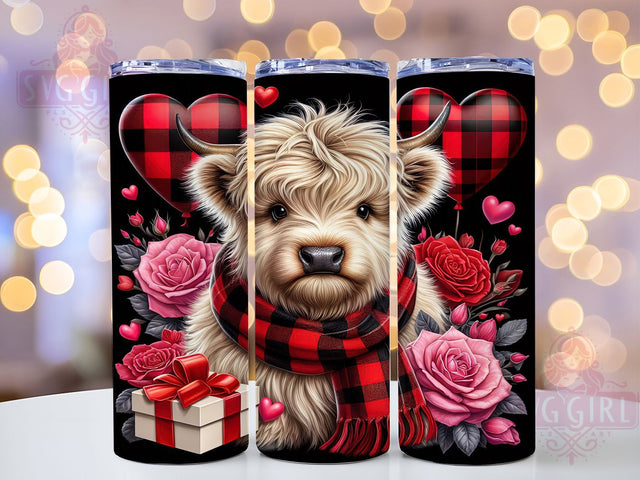 Rustic Heart Highland Cow Valentine Tumbler, Hearts Love Pattern, Rustic Cow Design, 20Oz Sublimation Wrap, Romantic Cow Art, Country Heart Texture, Tumbler Sublimation Sublimation SvggirlplusArt 