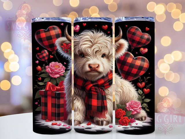 Rustic Heart Highland Cow Valentine Tumbler, Hearts Love Pattern, Rustic Cow Design, 20Oz Sublimation Wrap, Romantic Cow Art, Country Heart Texture, Tumbler Sublimation Sublimation SvggirlplusArt 