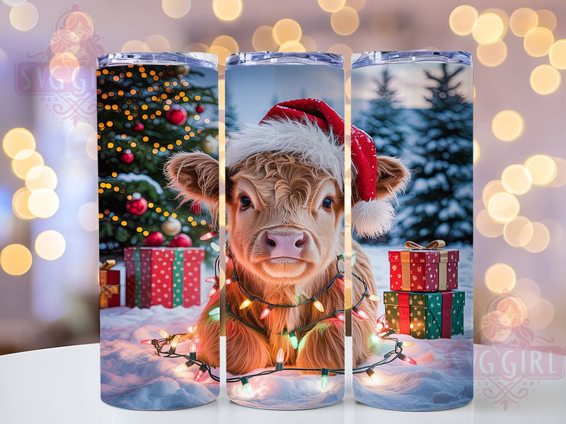 Rustic Highland Cow Christmas Tumbler, Festive Cow Wrap, Farmhouse Holiday Design, Sublimation Cup, 20oz Skinny Tumbler, Rustic Christmas Drinkware, Cute Cow Style Sublimation SvggirlplusArt 