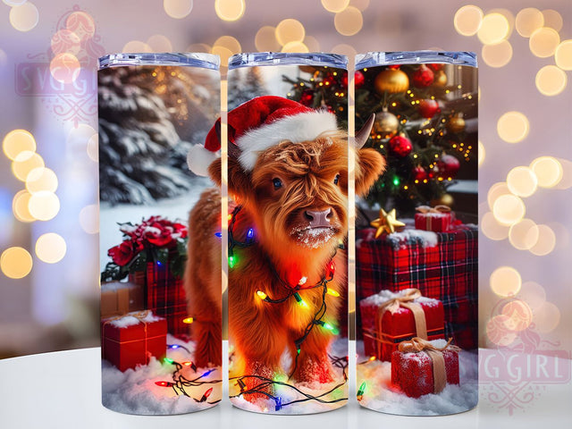 Rustic Highland Cow Christmas Tumbler, Festive Cow Wrap, Farmhouse Holiday Design, Sublimation Cup, 20oz Skinny Tumbler, Rustic Christmas Drinkware, Cute Cow Style Sublimation SvggirlplusArt 