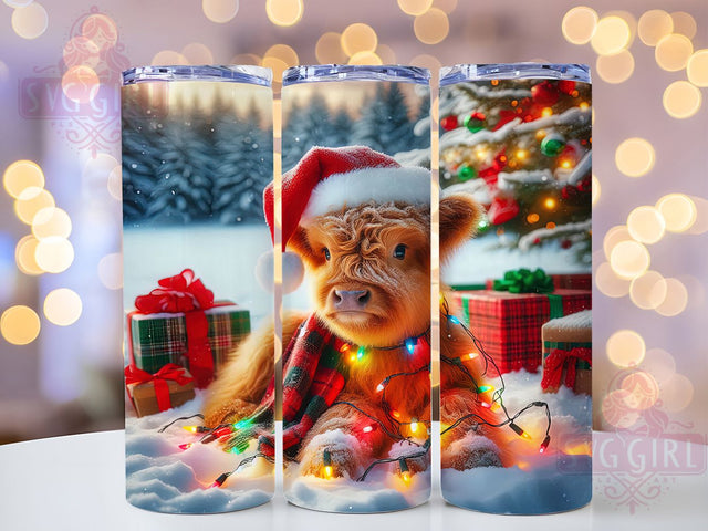 Rustic Highland Cow Christmas Tumbler, Festive Cow Wrap, Farmhouse Holiday Design, Sublimation Cup, 20oz Skinny Tumbler, Rustic Christmas Drinkware, Cute Cow Style Sublimation SvggirlplusArt 