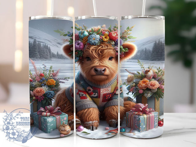 Rustic Highland Cow Christmas Tumbler, Festive Holiday Wrap, 20oz Tumbler Sublimation, Cute Farm Animal Design, Cozy Winter Vibes Sublimation, Rustic Country Christmas Tumbler, Holiday Drinkware Wrap Sublimation ToriDesigns 