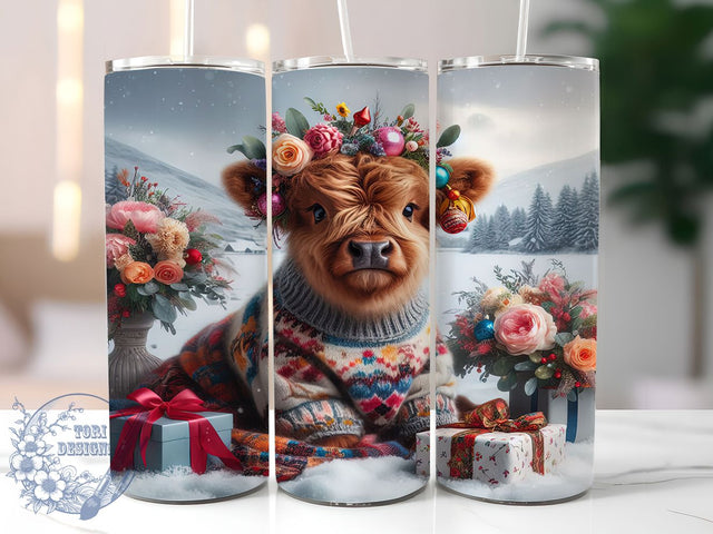 Rustic Highland Cow Christmas Tumbler, Festive Holiday Wrap, 20oz Tumbler Sublimation, Cute Farm Animal Design, Cozy Winter Vibes Sublimation, Rustic Country Christmas Tumbler, Holiday Drinkware Wrap Sublimation ToriDesigns 