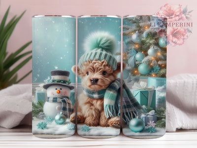 Rustic Highland Cow Christmas Tumbler, Winter Puppy Wrap, Snowman Holiday Design, Sublimation Cup, 20oz Skinny Tumbler, Cute Farmhouse Christmas, Winter Animal Style Sublimation Li Zamperini 