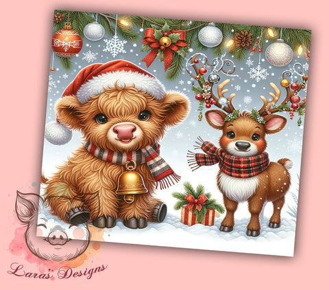 Rustic Highland Cow Christmas Tumbler Wrap, Christmas Reindeer Design, 20oz Tumbler Wrap, Holiday Tumbler Art, Cow Sublimation Design, Festive Tumbler, Rustic Christmas Decor Sublimation Lara' s Designs 