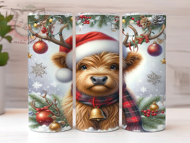 Rustic Highland Cow Christmas Tumbler Wrap, Christmas Reindeer Design, 20oz Tumbler Wrap, Holiday Tumbler Art, Cow Sublimation Design, Festive Tumbler, Rustic Christmas Decor Sublimation Lara' s Designs 