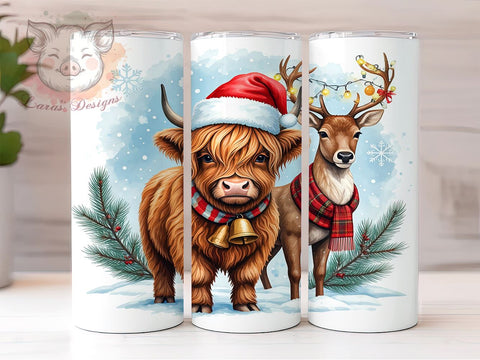 Rustic Highland Cow Christmas Tumbler Wrap, Christmas Reindeer Design, 20oz Tumbler Wrap, Holiday Tumbler Art, Cow Sublimation Design, Festive Tumbler, Rustic Christmas Decor Sublimation Lara' s Designs 
