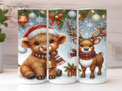 Rustic Highland Cow Christmas Tumbler Wrap, Christmas Reindeer Design, 20oz Tumbler Wrap, Holiday Tumbler Art, Cow Sublimation Design, Festive Tumbler, Rustic Christmas Decor Sublimation Lara' s Designs 