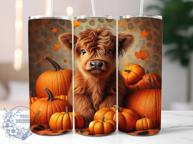 Rustic Highland Cow Pumpkin Tumbler, Leopard Pumpkin Wrap, 20oz Tumbler Sublimation, Autumn Cow Design, Rustic Pumpkin Tumbler, Farmhouse Fall Wrap, Western Leopard Print Sublimation Sublimation ToriDesigns 