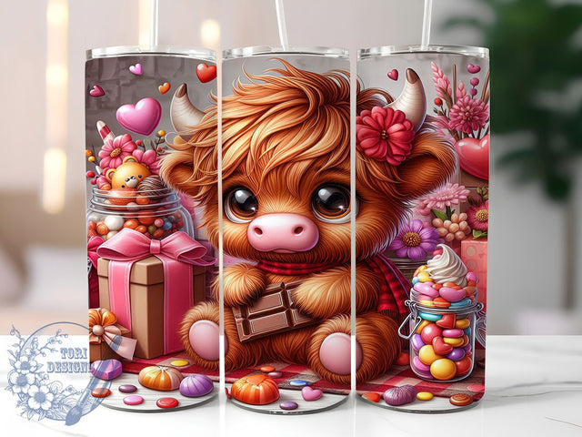 Rustic Highland Cow Valentine Tumbler, Cute Cow Love Pattern, Rustic Valentine Design, 20Oz Sublimation Wrap, Sweet Cow Art, Country Valentine Texture, Tumbler Sublimation Sublimation ToriDesigns 