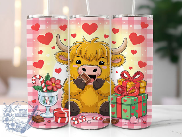 Rustic Highland Cow Valentine Tumbler, Cute Cow Love Pattern, Rustic Valentine Design, 20Oz Sublimation Wrap, Sweet Cow Art, Country Valentine Texture, Tumbler Sublimation Sublimation ToriDesigns 