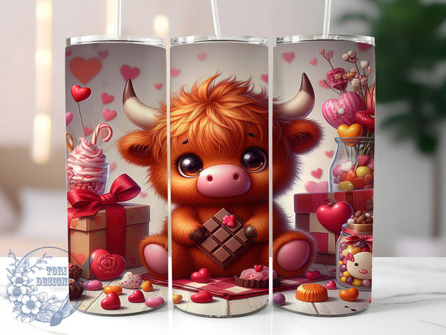 Rustic Highland Cow Valentine Tumbler, Cute Cow Love Pattern, Rustic Valentine Design, 20Oz Sublimation Wrap, Sweet Cow Art, Country Valentine Texture, Tumbler Sublimation Sublimation ToriDesigns 