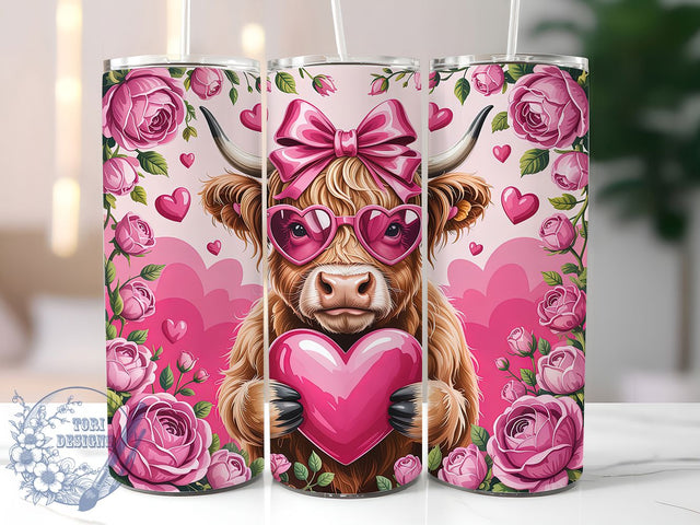 Rustic Highland Cow Valentine Tumbler, Cute Cow Wrap, Farmhouse Love Cup, Romantic Sublimation Design, Valentine Gift Tumbler, Rustic Cow Hearts Wrap, Adorable Cow Cup Sublimation ToriDesigns 