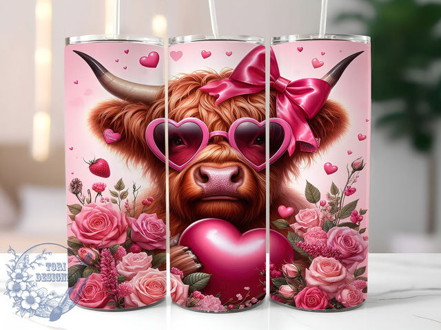 Rustic Highland Cow Valentine Tumbler, Cute Cow Wrap, Farmhouse Love Cup, Romantic Sublimation Design, Valentine Gift Tumbler, Rustic Cow Hearts Wrap, Adorable Cow Cup Sublimation ToriDesigns 