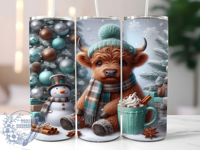 Rustic Highland Cow Winter Tumbler, Snowman Decor Wrap, 20oz Tumbler Sublimation, Rustic Christmas Cow Design, Farmhouse Holiday Sublimation, Cozy Winter Animal Tumbler, Frosty Barnyard Wrap Sublimation ToriDesigns 