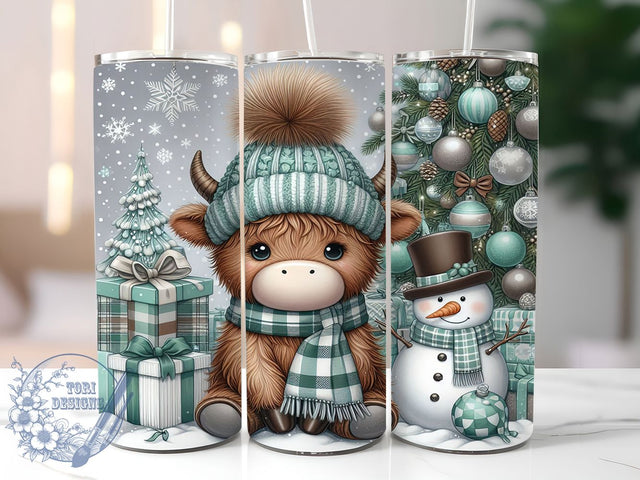 Rustic Highland Cow Winter Tumbler, Snowman Decor Wrap, 20oz Tumbler Sublimation, Rustic Christmas Cow Design, Farmhouse Holiday Sublimation, Cozy Winter Animal Tumbler, Frosty Barnyard Wrap Sublimation ToriDesigns 