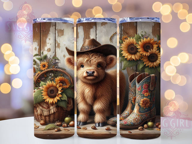Rustic Highland Sunflower Tumbler, Autumn Sunflower, Rustic Floral, Fall Wrap, Sublimation Art, 20oz Tumbler, Nature Design Sublimation SvggirlplusArt 
