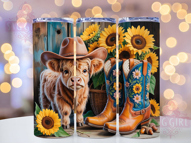 Rustic Highland Sunflower Tumbler, Autumn Sunflower, Rustic Floral, Fall Wrap, Sublimation Art, 20oz Tumbler, Nature Design Sublimation SvggirlplusArt 