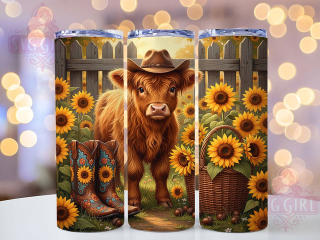 Rustic Highland Sunflower Tumbler, Autumn Sunflower, Rustic Floral, Fall Wrap, Sublimation Art, 20oz Tumbler, Nature Design Sublimation SvggirlplusArt 