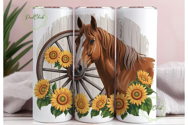 Rustic Horse & Sunflower 20oz Tumbler Sublimation PixelChick 